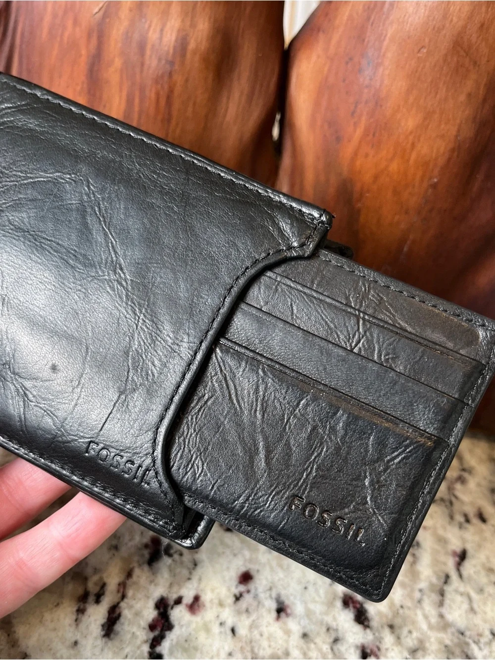 Fossil Men's Black Leather Money Clip Wallet